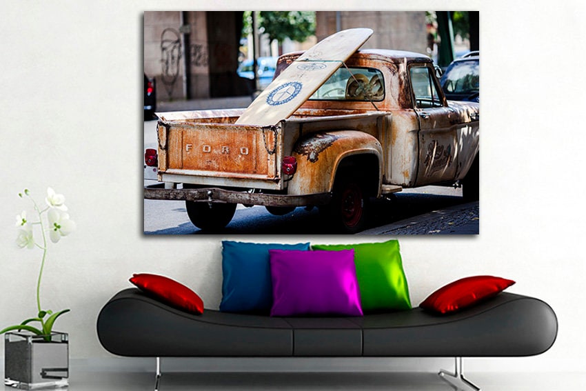 Car print photo Framed canvas Truck wall decor Surfboard art Mechanism artwork
