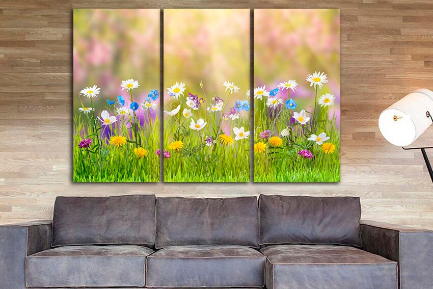 Field of flowers art Floral canas Spring decor Chamomile photo