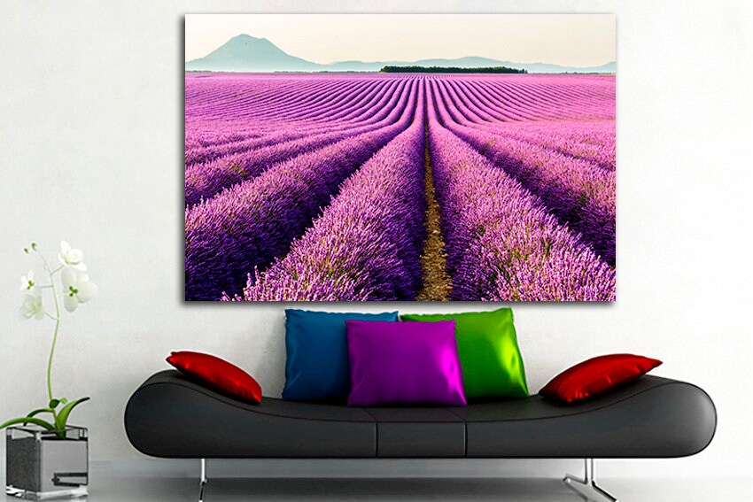 Lavender print Field with flowers decor Garden canvas Gift for girlfriend