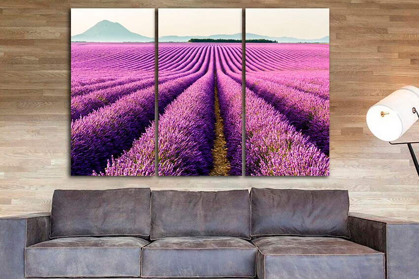 Lavender print Field with flowers decor Garden canvas Gift for girlfriend