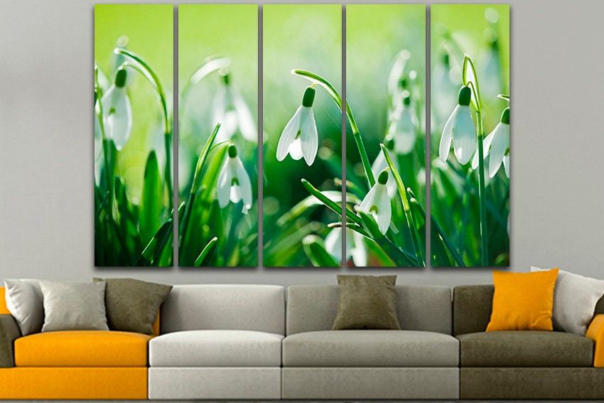 Snowdrops print Flowers art decor Spring snowdrop canvas White flowers decor