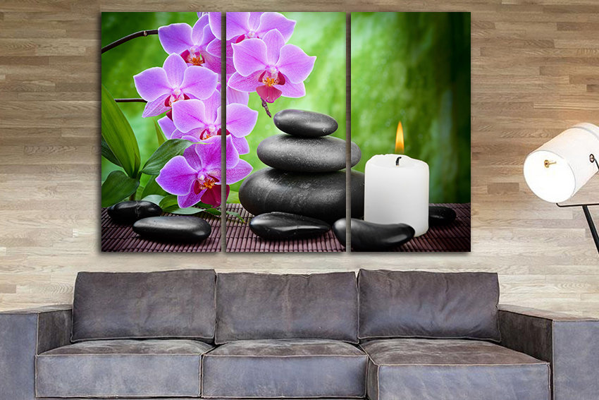 Orchid canvas art Pink flowers decor Gift for yoga Spa stones print Yoga Relax ready to hang