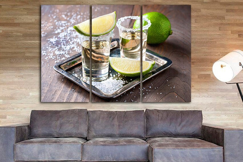 Tequila print Alcohol wall art Bar decor Kitchen canvas Mexican fiesta Gift for boyfriend Lime photo