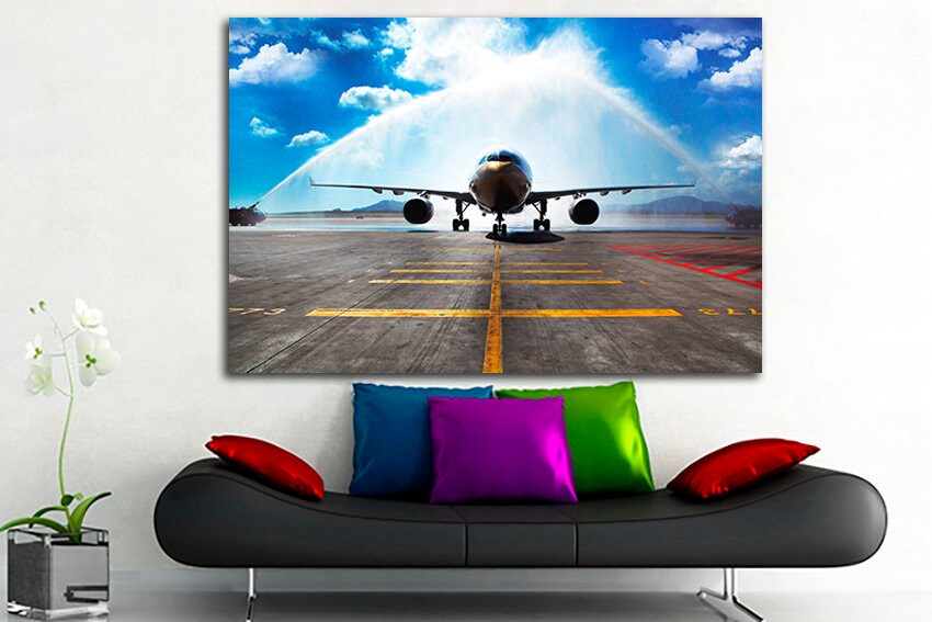 Airplane canvas art Print art runway Airliner poster Airplane wall decor Airplane painting Aircraft photography Plane landing Aviation gift