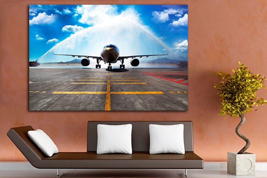 Airplane canvas art Print art runway Airliner poster Airplane wall decor Airplane painting Aircraft photography Plane landing Aviation gift