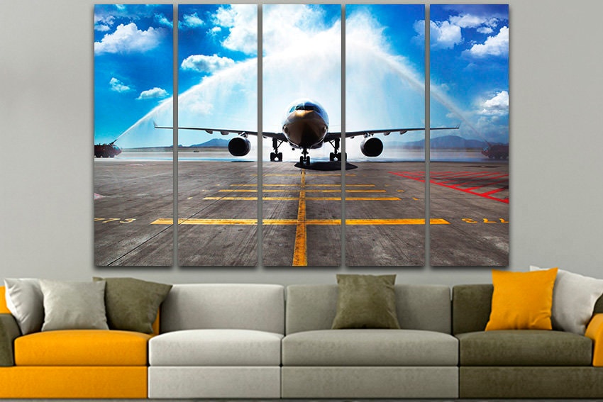 Airplane canvas art Print art runway Airliner poster Airplane wall decor Airplane painting Aircraft photography Plane landing Aviation gift