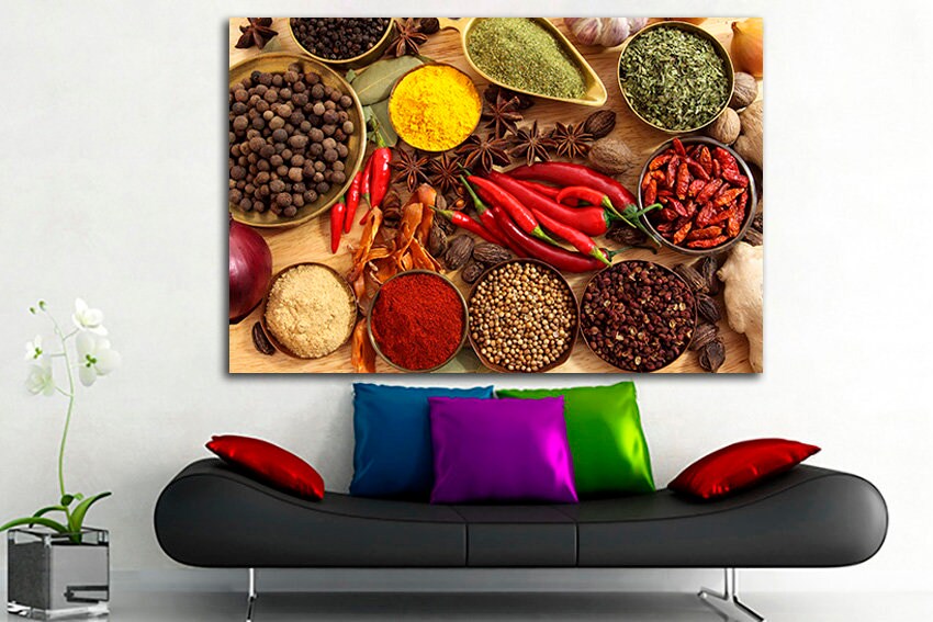 Spice on canvas Kitchen wall art Cafe decor Cooking print Dining room picture