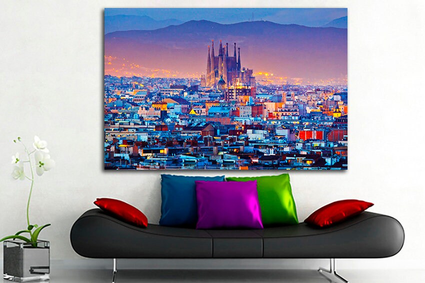 Barcelona print on canvas Spain print City travel Landscape decor ready to hang