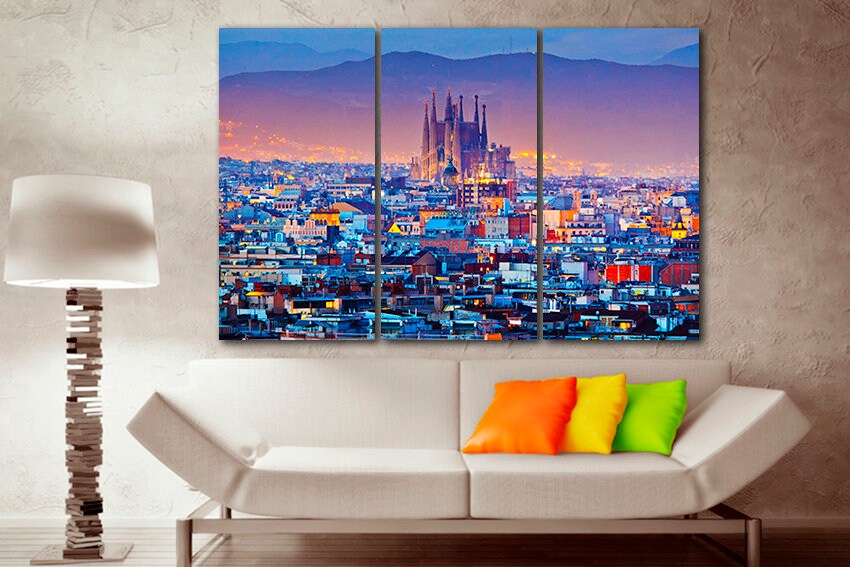 Barcelona print on canvas Spain print City travel Landscape decor ready to hang