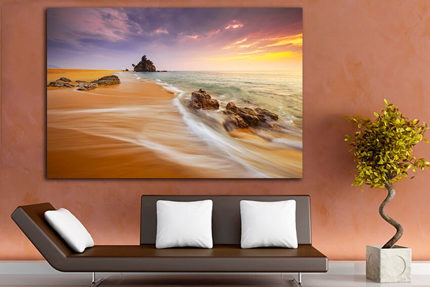 Sand print art Ocean wall decor Landscape beach nature canvas