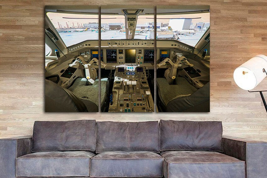 Cockpit canvas Airplane engine wall art Mechanism print Office decor plane