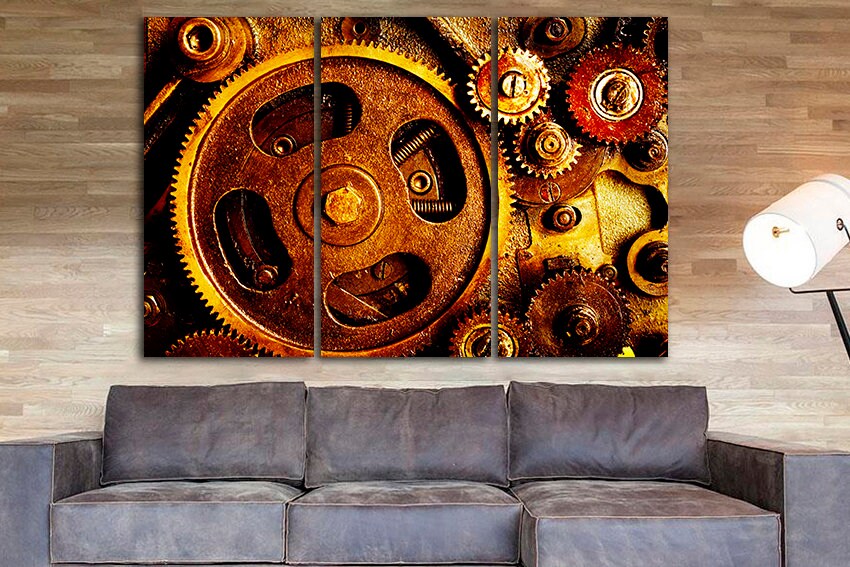 Gears print Machine wall art Mechanical decor Steel artwork Mechanism wall hangings