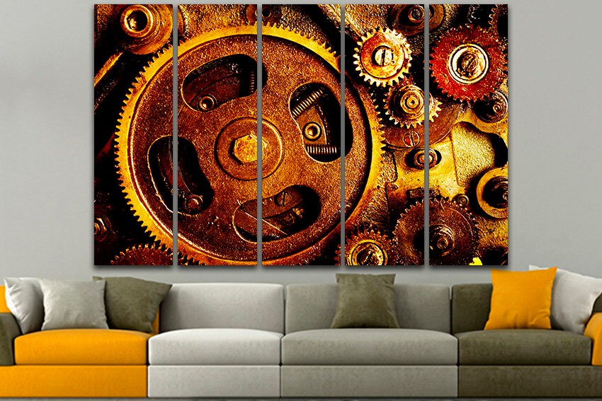 Gears print Machine wall art Mechanical decor Steel artwork Mechanism wall hangings