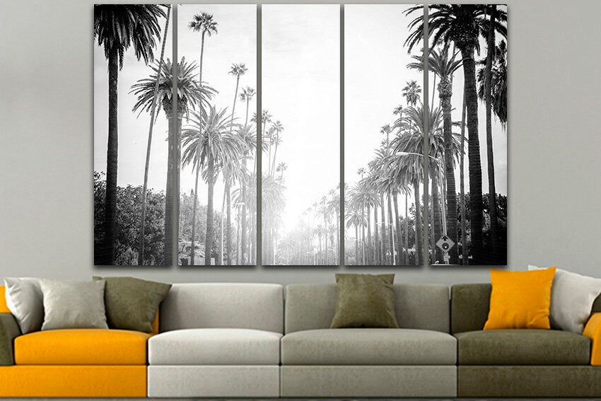 Los Angeles art Multi panel California print Artwork city Palm trees canvas Travel decor