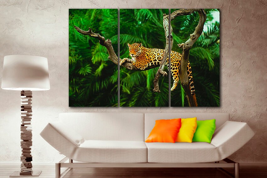 Jaguar wall art Cat canvas Wild animals Jaguar home art Nature decor Gallery wall set Ready to hang