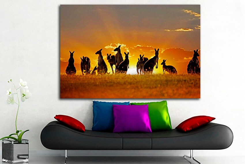 Kangaroo canvas Australia print Animal wall decor Landscape art Split canvas Nature picture