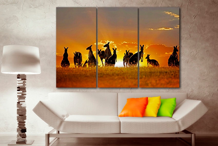 Kangaroo canvas Australia print Animal wall decor Landscape art Split canvas Nature picture