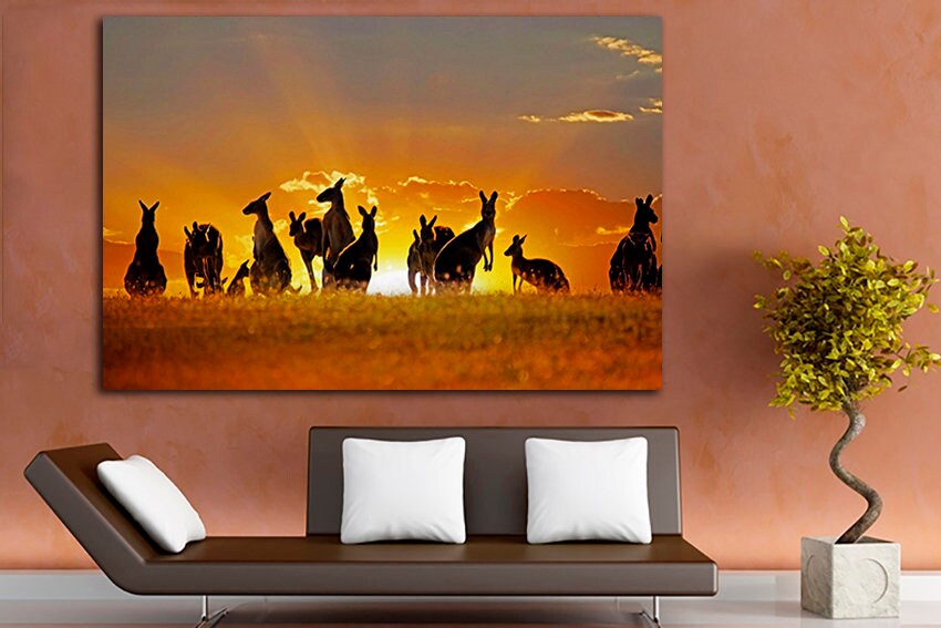 Kangaroo canvas Australia print Animal wall decor Landscape art Split canvas Nature picture