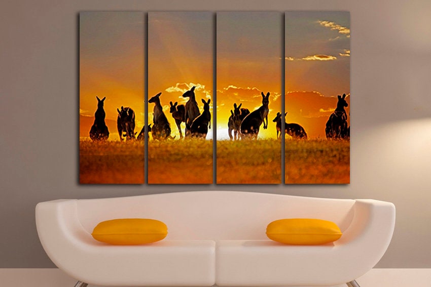 Kangaroo canvas Australia print Animal wall decor Landscape art Split canvas Nature picture