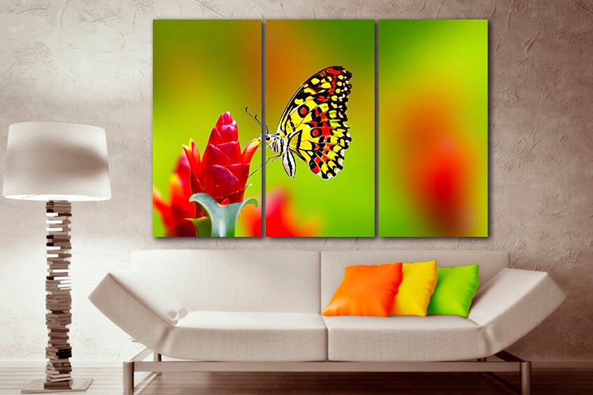 Butterfly Childrens art decor Nature canvas Interior design Animals Flower print