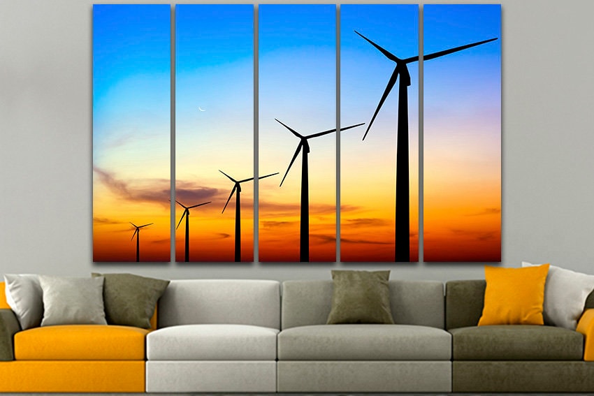Wind turbine art Generator energy canvas mechanism wall decor
