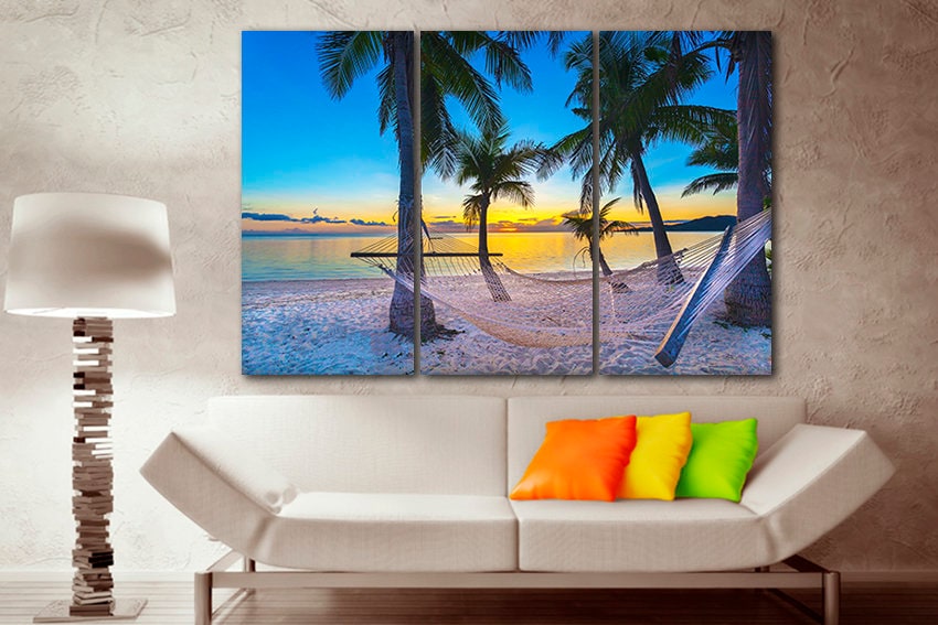 Fiji canvas set Nature decor Beach wall art Landscape print Palm trees artwork