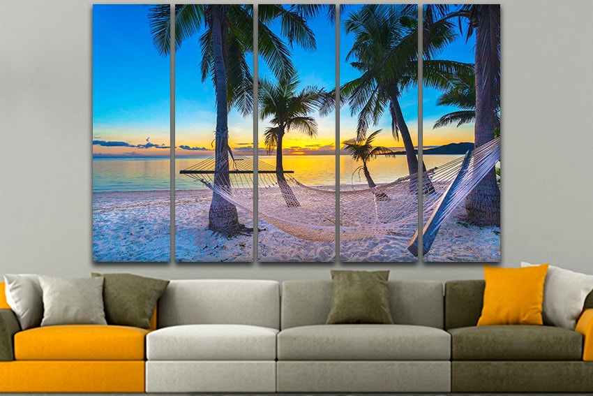Fiji canvas set Nature decor Beach wall art Landscape print Palm trees artwork