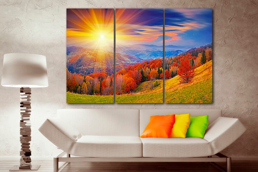 Autumn print on canvas Mountains Forest decor Landscape Nature gift