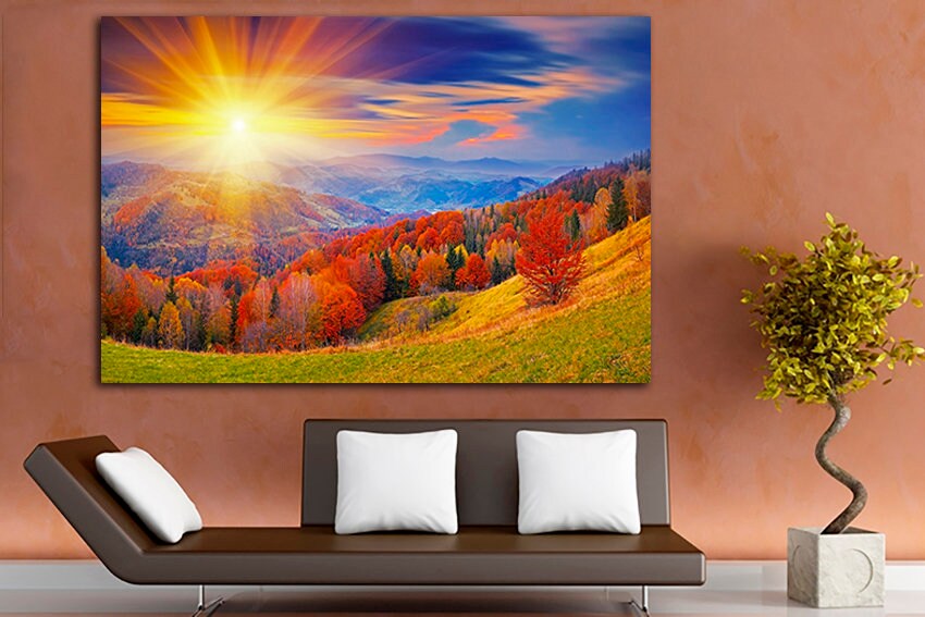 Autumn print on canvas Mountains Forest decor Landscape Nature gift