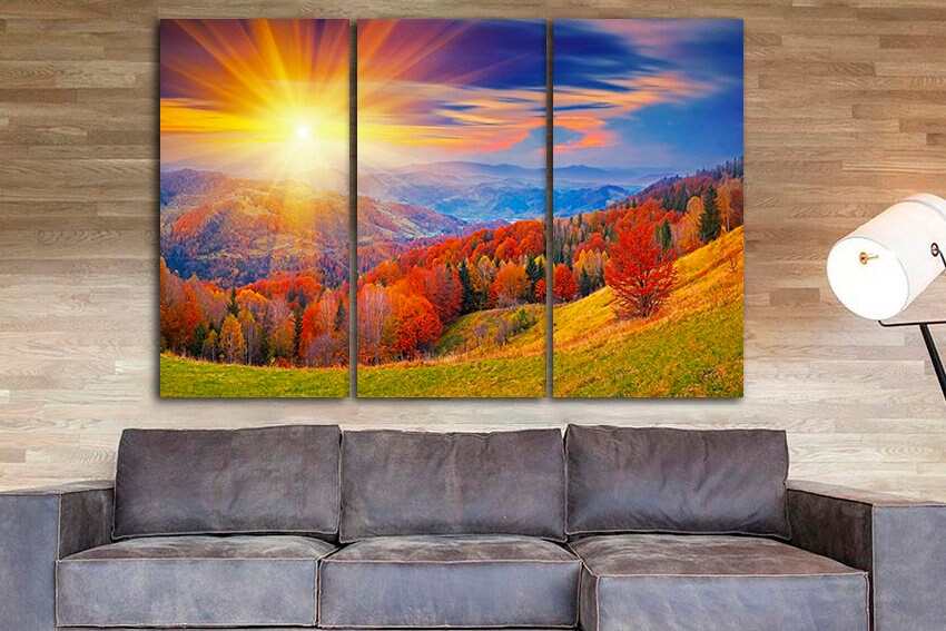 Autumn print on canvas Mountains Forest decor Landscape Nature gift