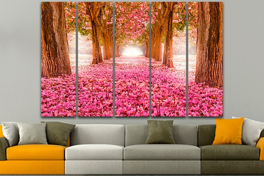 Sakura canvas Large wall art Flowers decor Multi panel print