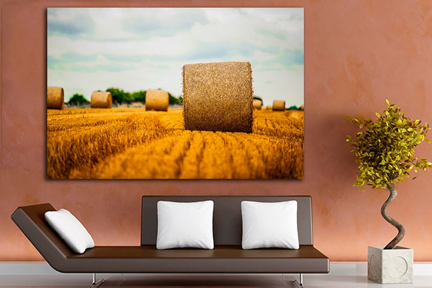 Fields Hay bales Nature print Landscape art Bales of hay Nature farm gift