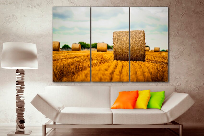 Fields Hay bales Nature print Landscape art Bales of hay Nature farm gift