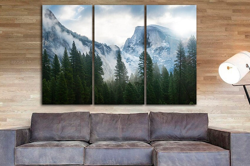 Forest canvas set Mountains wall decor Winter print Nature home art Landscape photo
