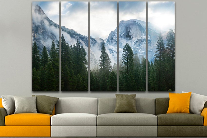 Forest canvas set Mountains wall decor Winter print Nature home art Landscape photo