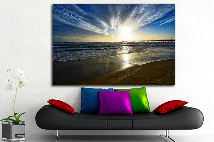 Venice beach Landscape canvas Sunset print Large canvas set Beach decor Nature photo California art