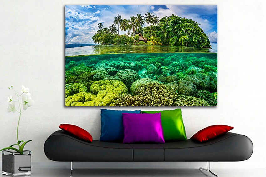 Solomon Islands Ocean print Palm trees wall art Seascape decor