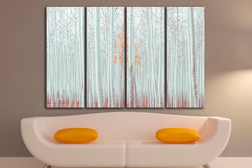 Birch grove art Gallery wall set Forest fall print decor Autumn canvas Nature print