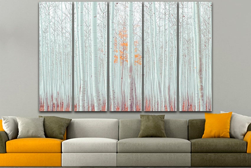 Birch grove art Gallery wall set Forest fall print decor Autumn canvas Nature print