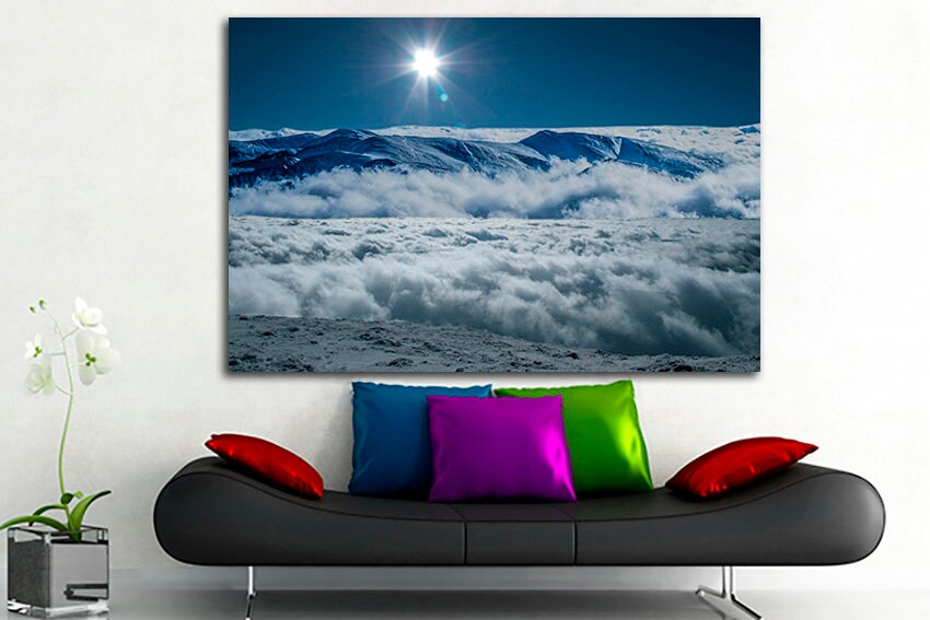 Clouds print Large canvas set Mountain wall art Sky decor Nature gift to traveler