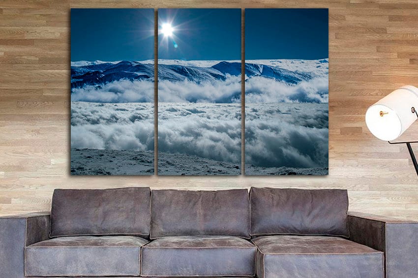 Clouds print Large canvas set Mountain wall art Sky decor Nature gift to traveler