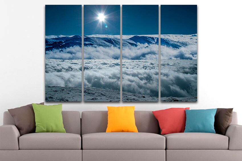 Clouds print Large canvas set Mountain wall art Sky decor Nature gift to traveler