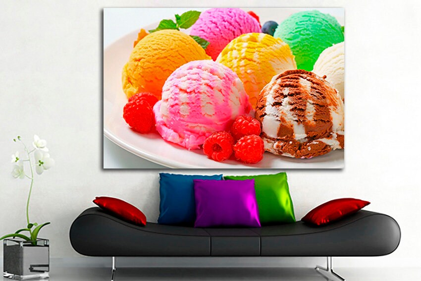 Ice cream print on canvas Summer Food art Cafe decor Kitchen picture