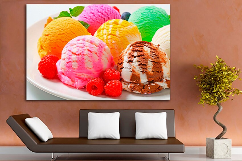 Ice cream print on canvas Summer Food art Cafe decor Kitchen picture