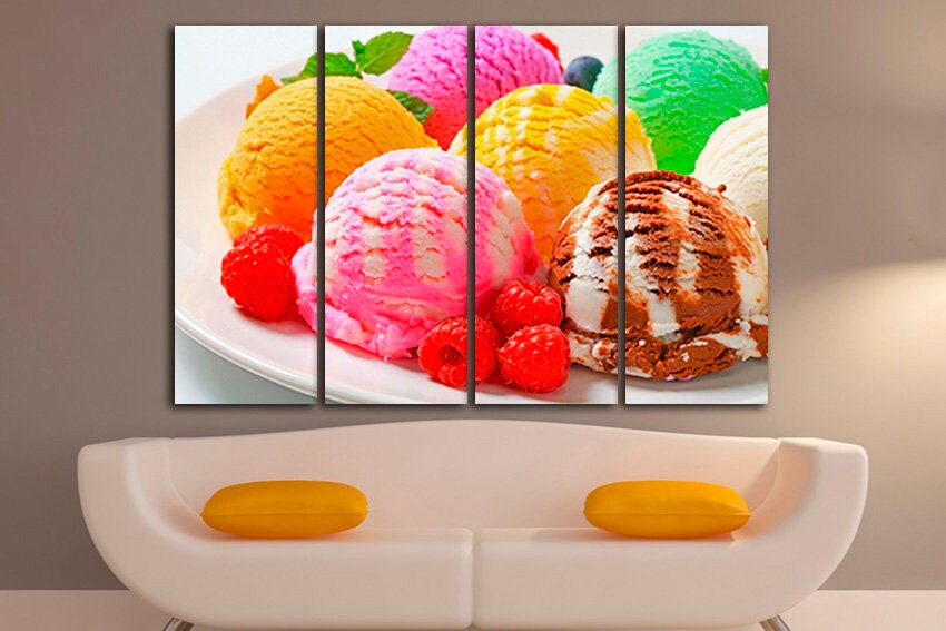 Ice cream print on canvas Summer Food art Cafe decor Kitchen picture