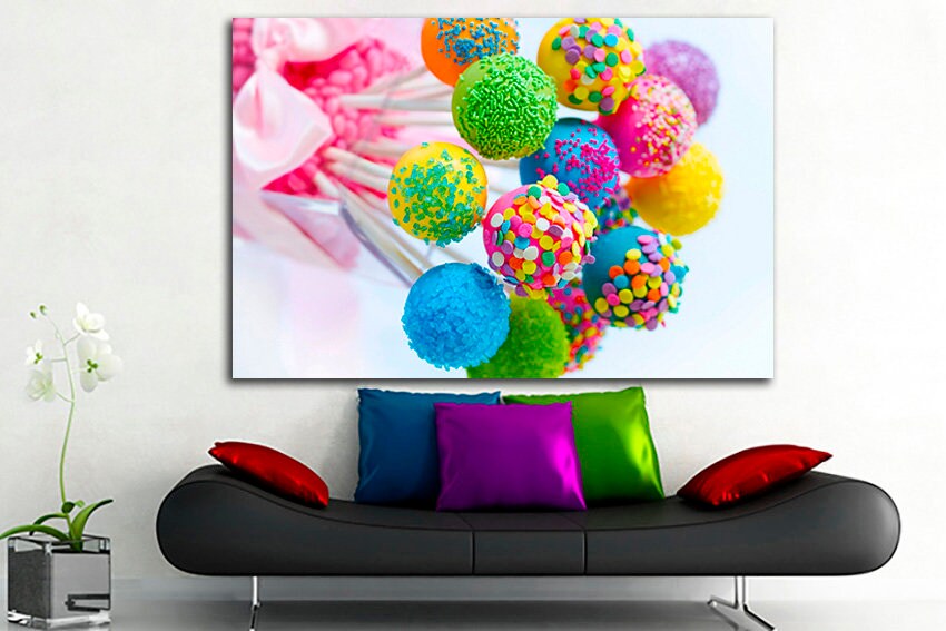 Lollipop print on canvas Colorful sweet decor Kitchen wall art Gift candy