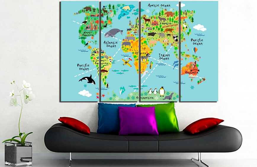 Large canvas set World map Nursery room canvas
