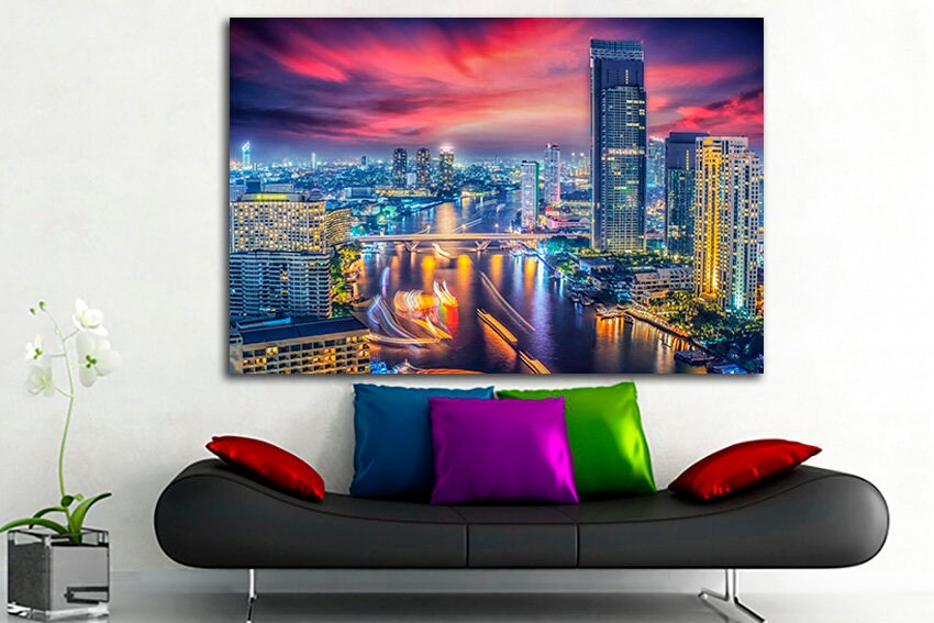 Bangkok canvas City decor Thailand wall art River landscape travel decor