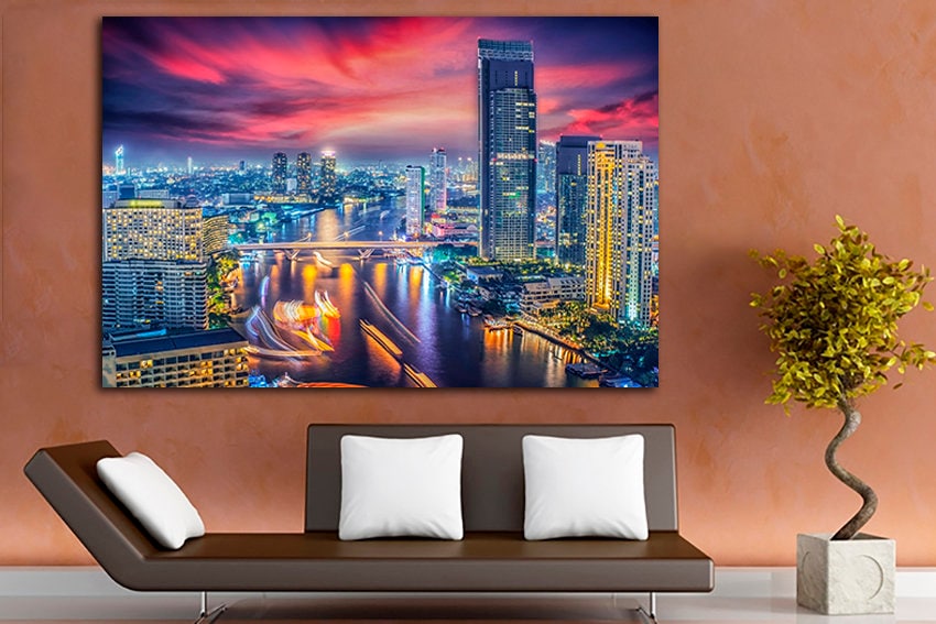Bangkok canvas City decor Thailand wall art River landscape travel decor
