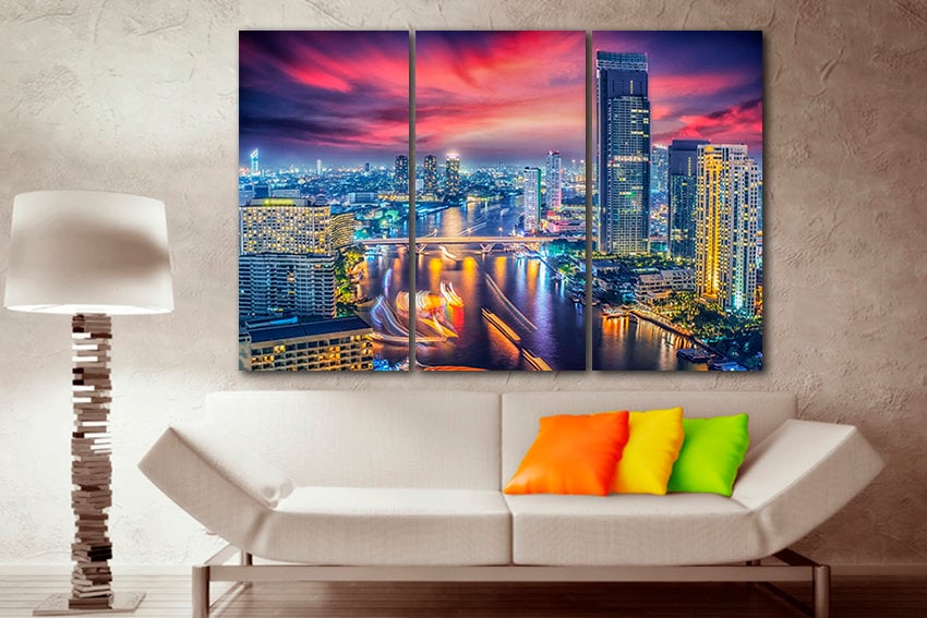 Bangkok canvas City decor Thailand wall art River landscape travel decor